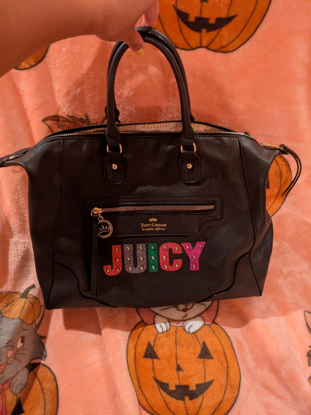 RARE Juicy Couture Black Rainbow Studded Letterered Bag With Removable Strap